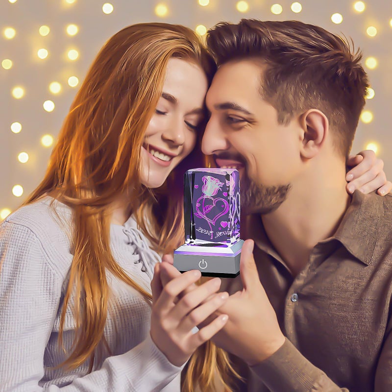 hochance 3D Crystal Loverose,Christmas Gifts for Wife Girlfriend Mother Her,Sweet Valentine's Day Anniversary Birthday Mother's Day Xmas Vday Presents,LED Multicolor Display Night Lights - Image 5